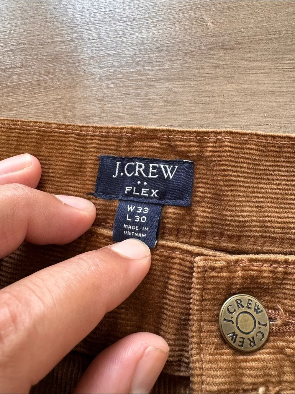 J Crew Flex Men’s 33x30 Brown Corduroy Pants Slim Fit Straight New With Tags